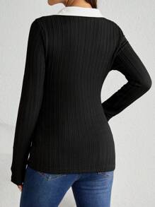 SHEIN Maternity Bear Patched Contrast Collar Tee - Black - View 2