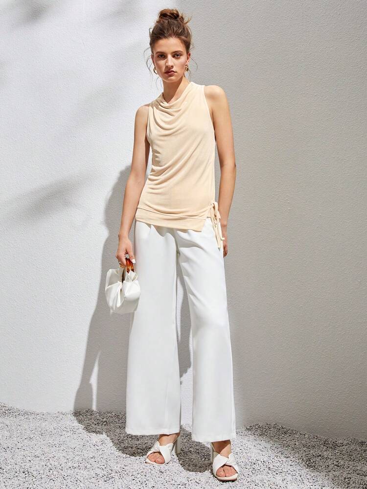 Cowl Neck Drawstring Ruched Tank Top