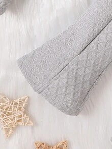 女嬰素色吊帶上衣和下擺開叉喇叭褲和連帽夾克 - 灰色 - 查看 3