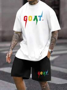 Manfinity Homme 男士字母圖案T恤&腰部抽繩短褲 - 彩色 - 查看 1