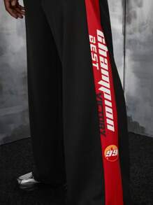 Manfinity VCAY Men Plus Letter Graphic Contrast Side Seam Pants - Black - View 4