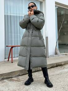 DAZY Drawstring Waist Hooded Puffer Thick Pockets Coat ,Winter Women Clothes,Winter Coat Women - Green - View 3