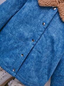 SHEIN 女小童羊絨領口毛絨內襯夾克 - 藍色 - 查看 6