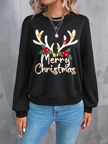 SHEIN LUNE 聖誕印花衛衣 - 黑色 - 查看 4