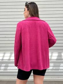 Flirla 大碼西裝領翻蓋細節燈芯絨西裝外套 - 玫紅色 - 查看 2