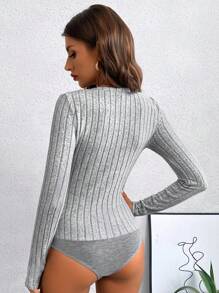 SHEIN LUNE Body de cuello V tejido de canalé - Gris - Ver 2