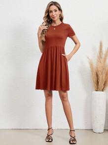 EMERY ROSE Solid A-line Dress - Redwood - View 5