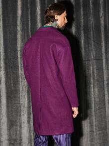 GENTILAND Men Lapel Neck Single Breasted Overcoat - Purple - View 2