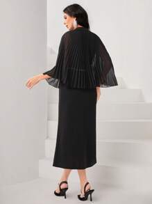 Modelyn Pleated Cloak Sleeve Top & Solid Dress - Black - View 2