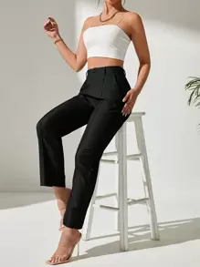 SHEIN PETITE Seam Front Slant Pocket Suit Pants In Fall/Winter - Black - View 1