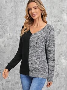 EMERY ROSE 雙色落肩袖套頭毛衣 - 彩色 - 查看 5