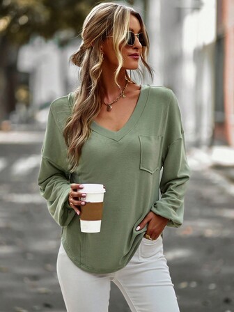 Solid Drop Shoulder Pocket Patched Tee