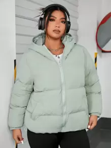 SHEIN EZwear Plus Zip Up Hooded Padded Coat, Winter