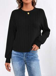 SHEIN Essnce Camiseta de hombros caídos unicolor - Negro - Ver 3