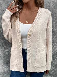 SHEIN LUNE Dual Pocket Drop Shoulder Cardigan - Apricot - View 4