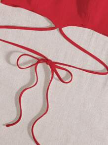 SHEIN Holidaya 荷葉邊十字交叉後綁帶短款上衣 - 紅色 - 查看 4