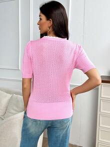 SHEIN Unity Contrast Trim Button Front Cardigan - Pink - View 2