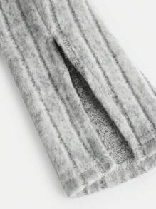 少女针织纯色罗纹小立领开袖长袖连衣裙 - 灰色 - 查看 3