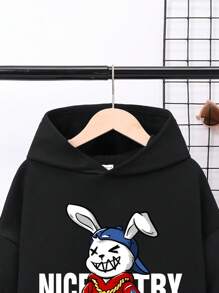 Teen Boy Rabbit & Slogan Graphic Drop Shoulder Sweatshirt - Black - View 3