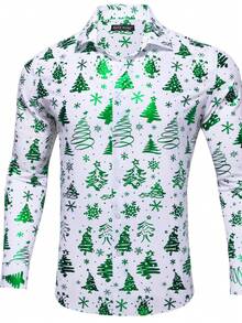 男士圣诞图案纽扣衬衫 - 綠色 - 查看 4