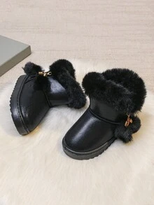 新款秋天和冬天孩子們的濃烈香調雪地靴適合女孩帶防滑功能 - 黑色 - 查看 3