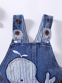 女嬰鯨魚刺繡補丁貼口袋牛仔背帶褲 - 中等水洗藍 - 查看 5