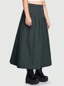 ROMWE Academia Plus High Waist Pleated Skirt - Grey - View 5