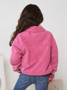 女大童翻蓋細節落肩袖燈芯絨夾克 - 玫紅色 - 查看 2