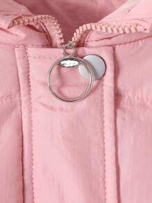 SHEIN Tween Girl 毛绒装饰连帽系带夹棉大衣 - 粉色 - 查看 4