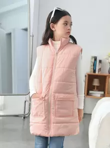 SHEIN Tween Girl 1pc Flap Pocket Vest Padded Coat