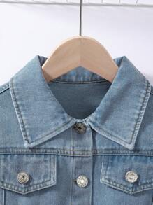 Tween Girl Flap Detail Button Front Denim Dress - Light Wash - View 5