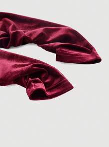 SHEIN MOD Cổ Trái tim Nhung Top Cây trồng - Màu Đỏ Sâu - Xem 3