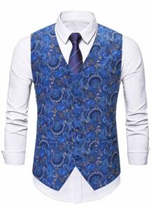 Manfinity Mode Men Plus 1pc Allover Print Waistcoat Without Shirt - Multicolor - View 4