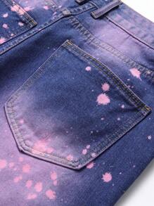 Men Splash Ink Print Ripped Frayed Bleach Wash Jeans - Purple - View 7