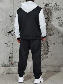 Manfinity Homme 男士加兩色抽繩連帽衫和運動褲 - 彩色 - 查看 2