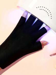 2pcs Nail Art Gloves & 2sheets Finger Protective Cover - Black - View 1