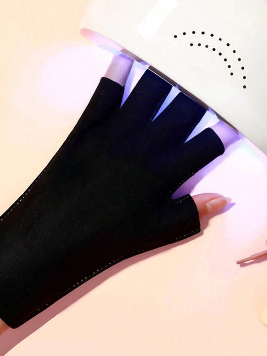 2pcs Nail Art Gloves & 2sheets Finger Protective Cover - Black - View 1