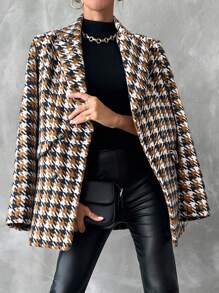 EURMUSE Houndstooth Print Double Breasted Blazer - Multicolor - View 1