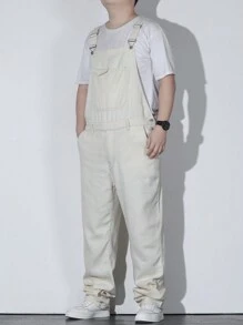Manfinity Homme Men Plus Flap Pocket Denim Overalls Without Tee - Apricot - View 7