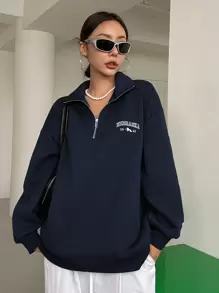 DAZY 女式休闲半拉链套头衫，保暖内衬，街头风格，秋冬