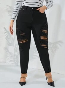 Plus Ripped Skinny Jeans - Black - View 6