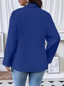 SHEIN Franclia Plus Shawl Collar Open Front Blazer - Navy Blue - View 2