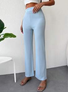 EURMUSE Solid Straight Leg Pants - Baby Blue - View 5