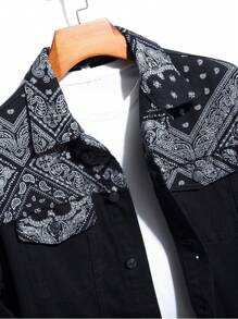 Manfinity Men Paisley Scarf Print Denim Jacket Without Tee - Black - View 4