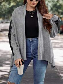 SHEIN LUNE 大码对比色侧缝开衫 - 淺灰色 - 查看 5