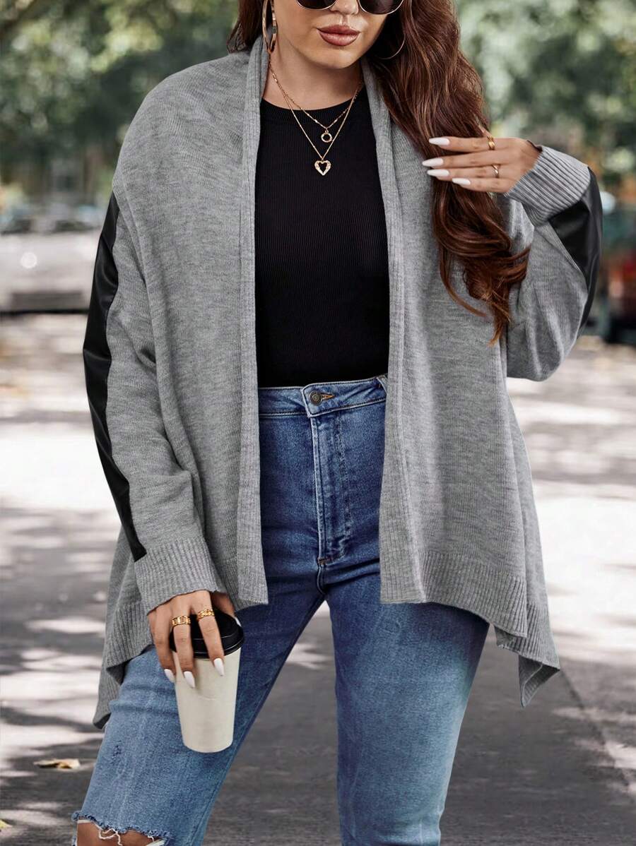 SHEIN LUNE Plus Size Contrast Side Seam Cardigan SHEIN EUR