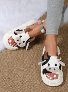 Chanclas de casa de mujeres creativo vaca temático - Blanco y Negro - Ver 4