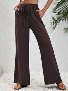 SHEIN LUNE Knot Waist Wide Leg Pants Fall Cloth For Women