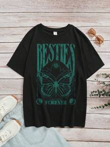 Teen Girls Butterfly & Letter Graphic Tee - Black - View 1