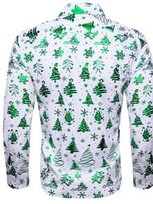 男士圣诞图案纽扣衬衫 - 綠色 - 查看 3